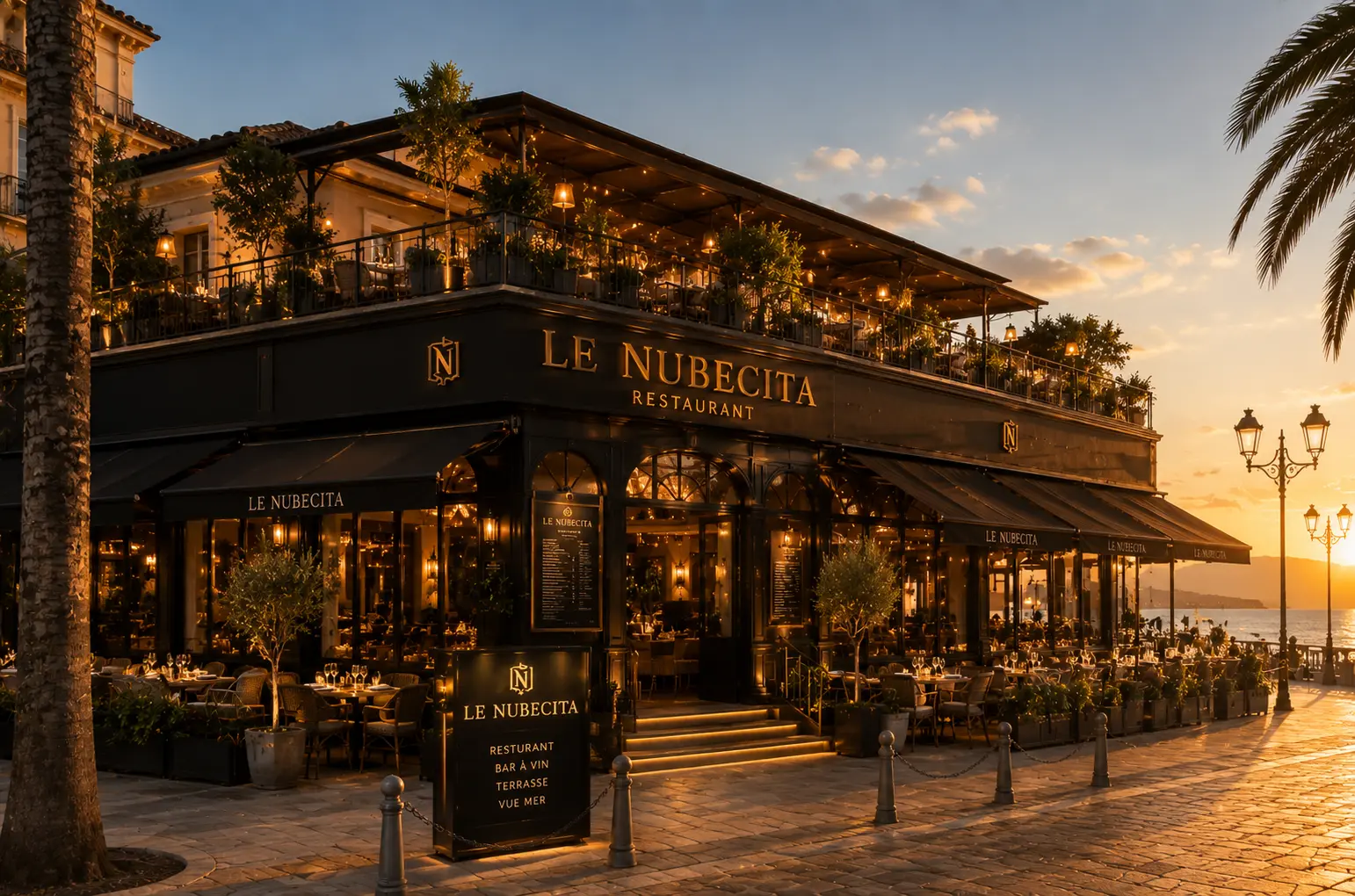 Le Nubecita — façade au coucher de soleil